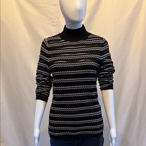 White House/Black Market - Black + White Rib Knit Mock Neck Sweater in Medium